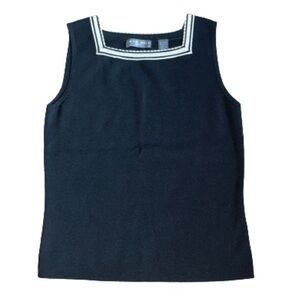 Kate Hill black sleeveless with tan detail square neckline top size PM